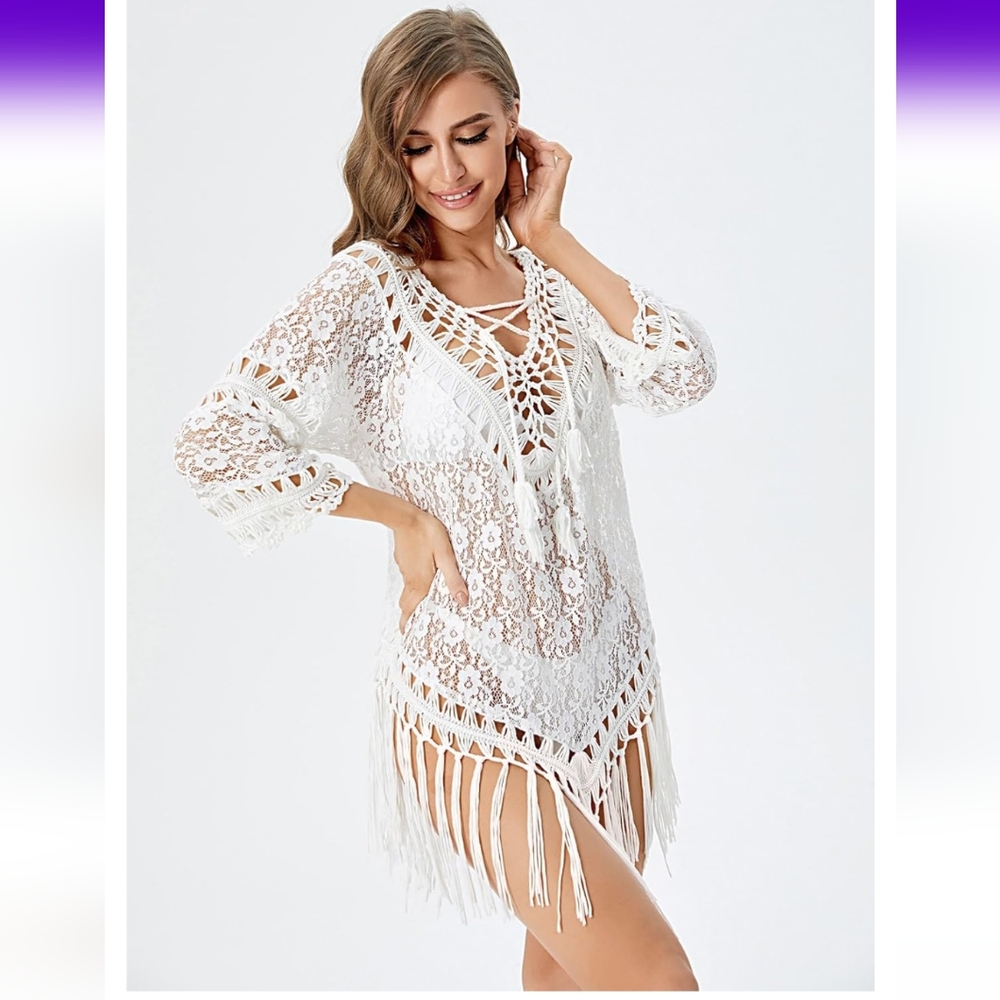 Elegant White Lace Swim Cover-Up